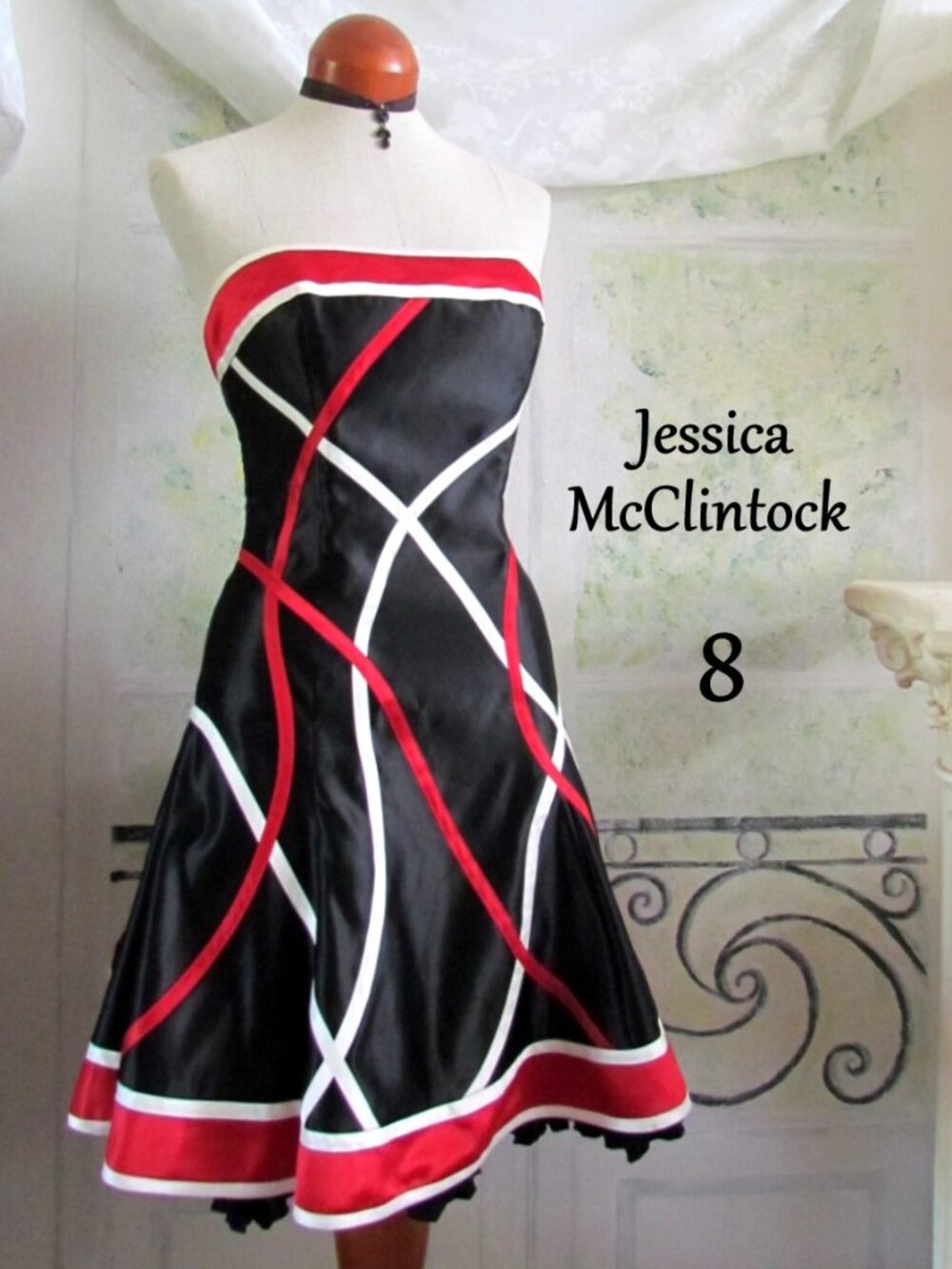 JESSICA McCLINTOCK DRESS, 8, PROJECT RUNWAY STYLE, STRAPLESS FIT & FLARE, PARTY!